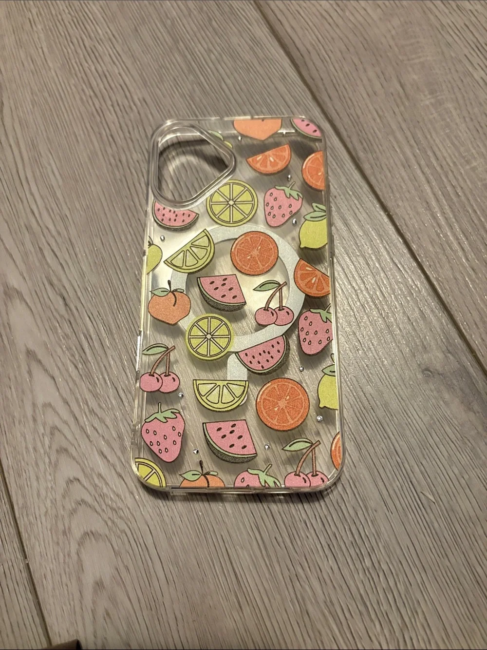 Clear Fruit Pattern Phone Case - Pink, Orange, Yellow
